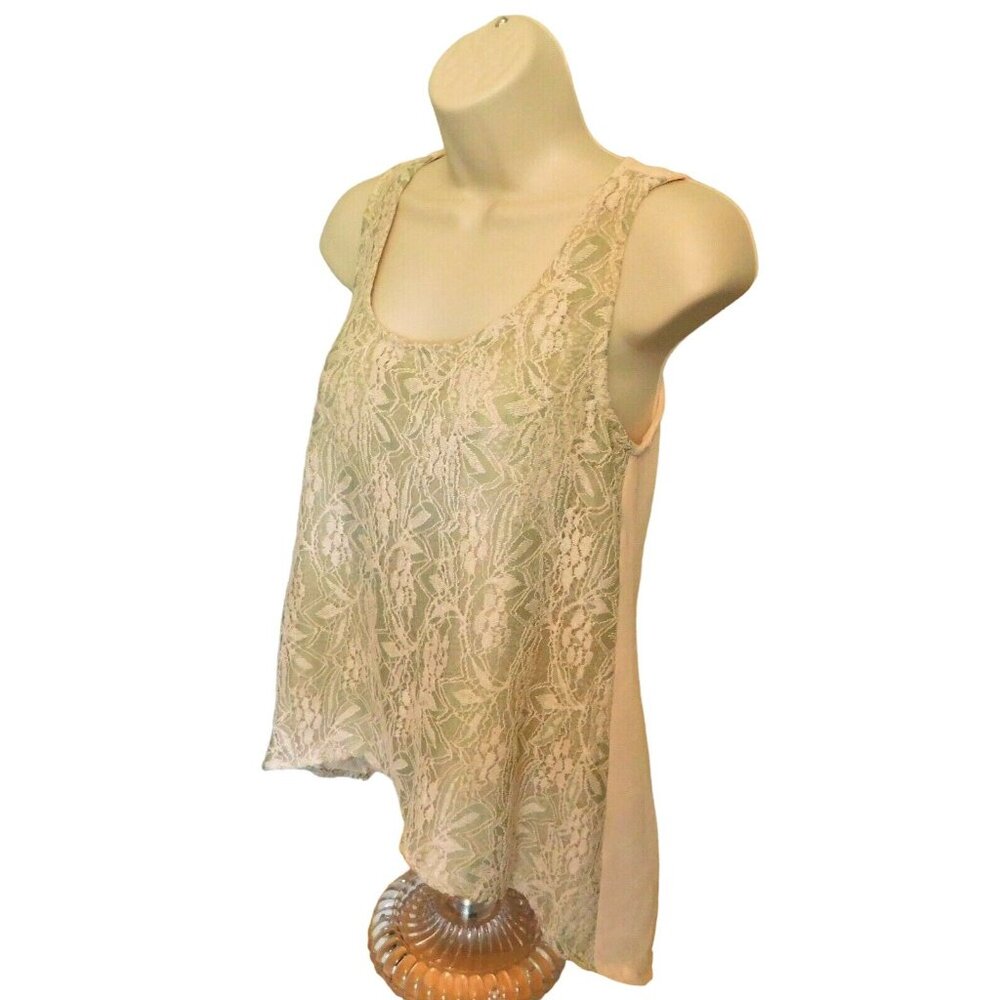 Lace Top S Blu Pepper Peach Light Green Sleeveless Stitched Floral NEW - Picture 2 of 7